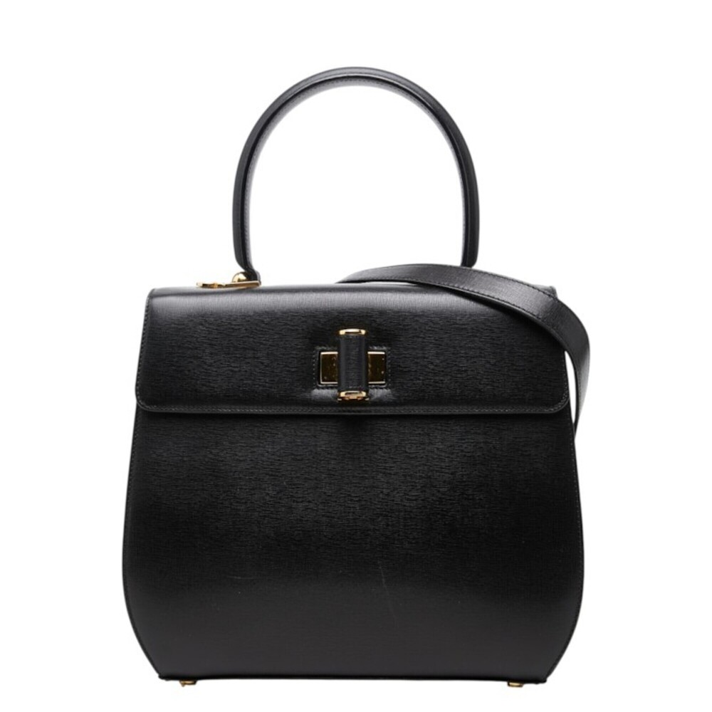 Salvatore Ferragamo Gancini Handbag 2-Way Shoulder Bag AT-21 6172 Black Leath...